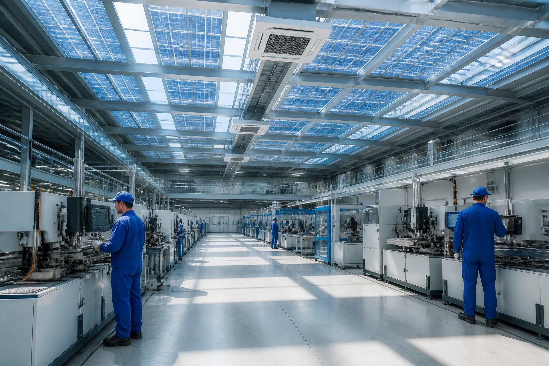 Klimatisierte Produktionshalle mit PV-Modulen
